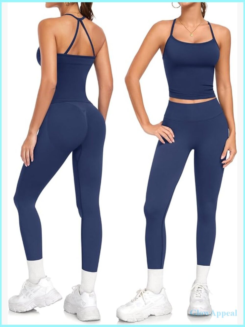 2 Piece Workout Sets Halter Tank High Waist Leggings Gym Outfits